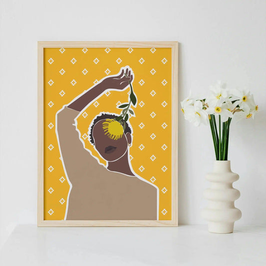 Afrocentric Abstract Yellow 'Sunflower & Grace' Printable Poster - Home Sweet Soul