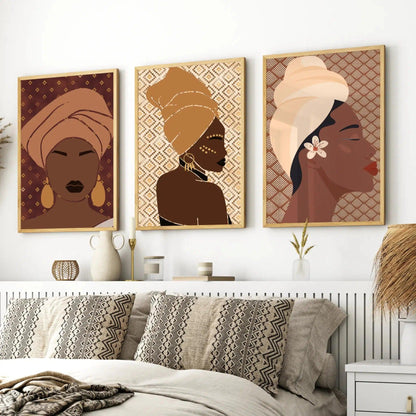 Set of 3 Abstract Afrocentric Diva Prints (Brown) - Home Sweet Soul